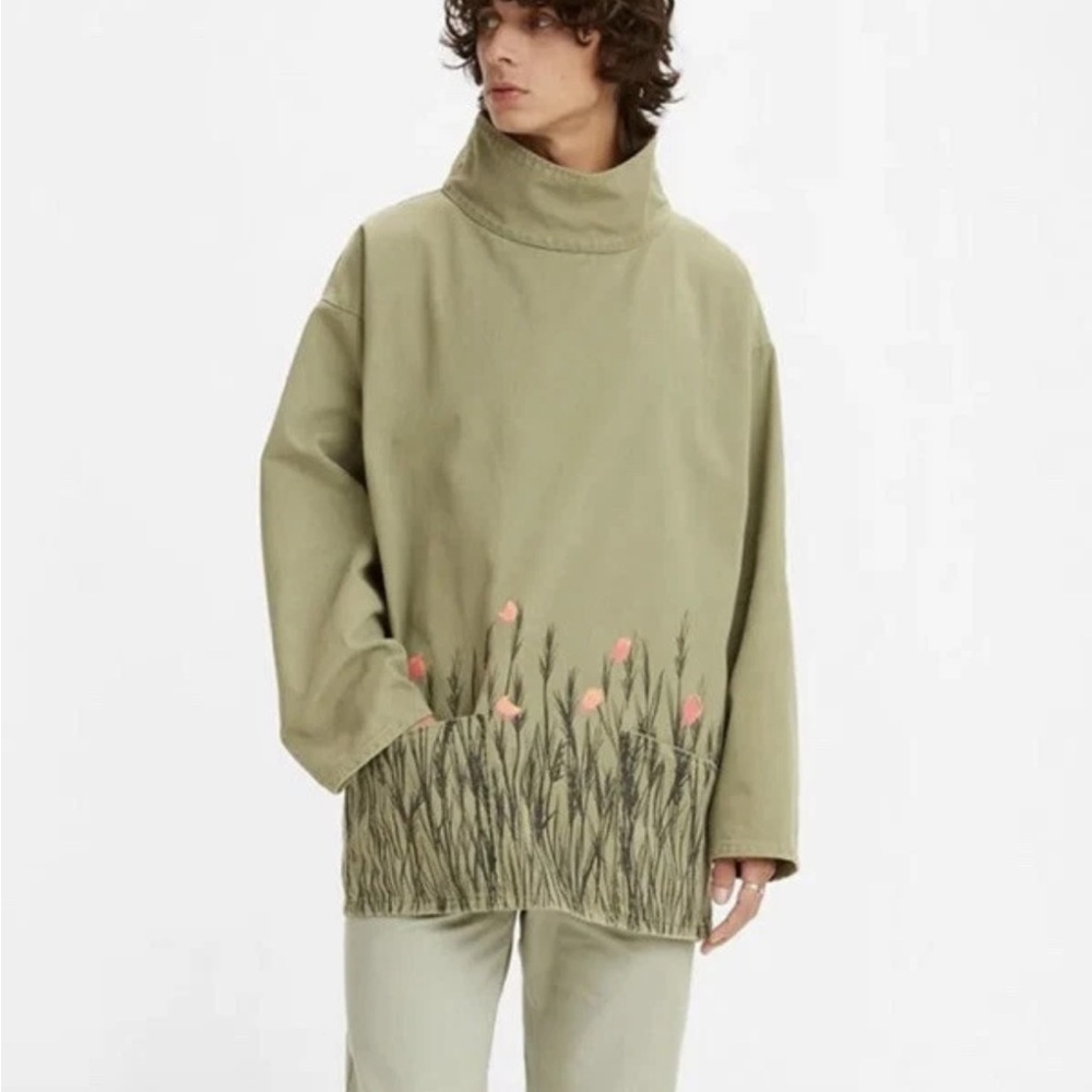 LEVI'S VINTAGE jacket floral funnel neck denim  FISHERMAN SMOCK HAND DRAWN Small